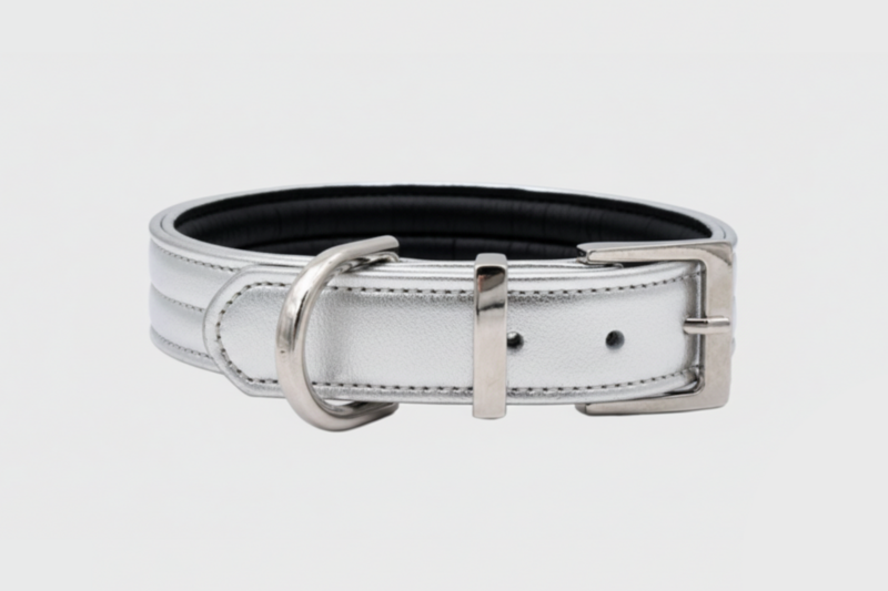 CHURCHILL NECKLACE. Silver – Vegan leather dog collar