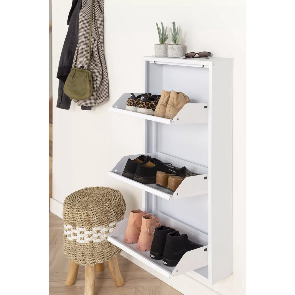 Zapatero metálico 3 puertas | Blanco mate