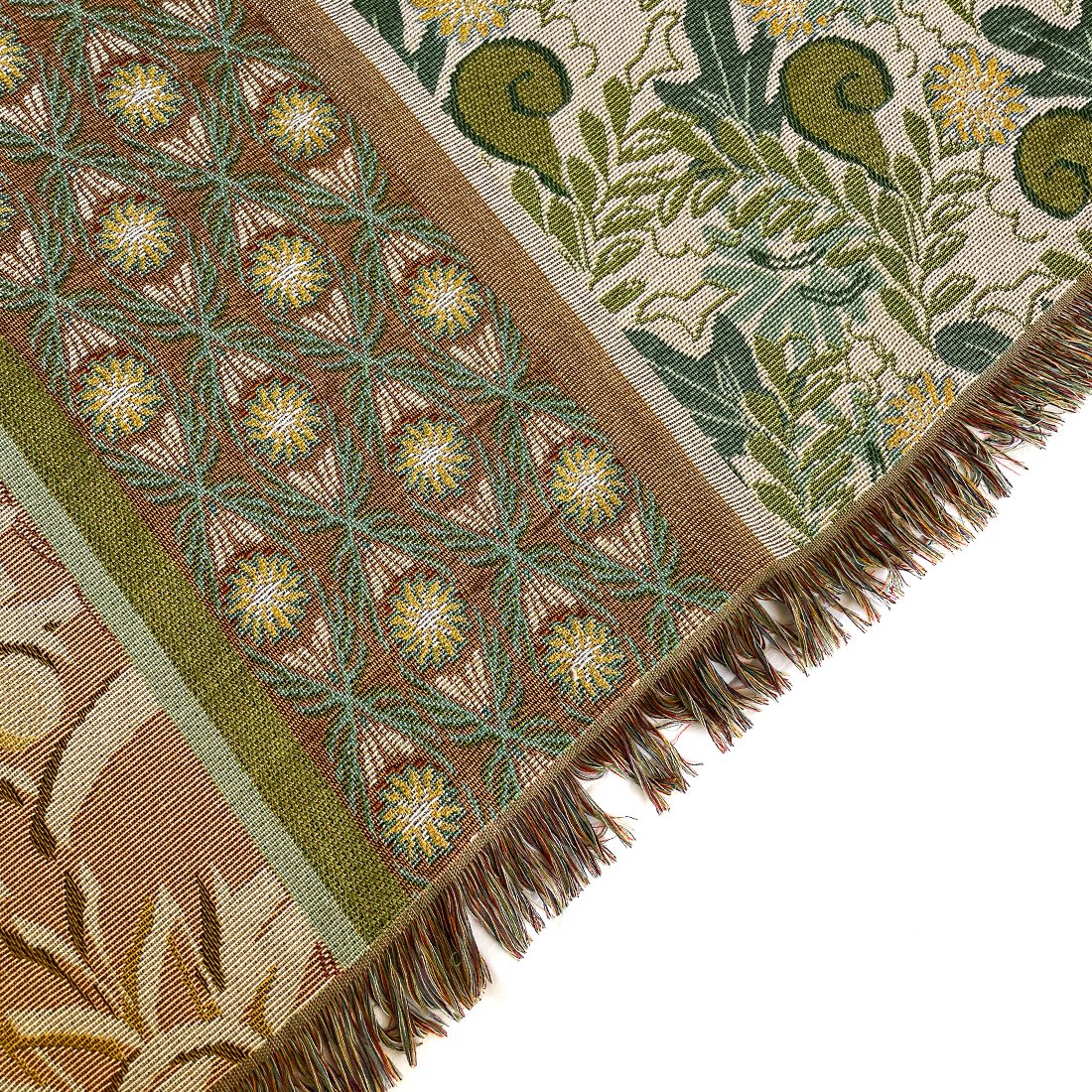 NIN-NIT | Nouveau Naturel Blanket | plaid | woven blanket | bedspread | 100% woven cotton | Flowers, leaves and nature print | beige | white | sand | green | blue | multicolor | 220x160 cm