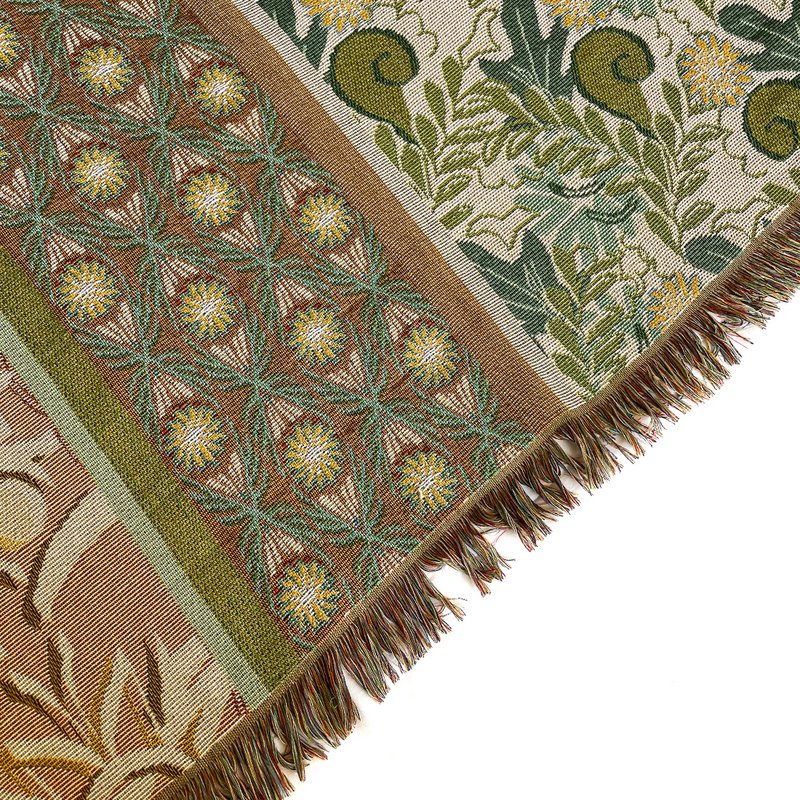 NIN-NIT | Couverture Nouveau Naturel | plaid | couverture tissée | couvre-lit | 100% coton tissé | Imprimé fleurs, feuilles et nature | beige | blanc | sable | vert | bleu | multicolore | 220x160cm