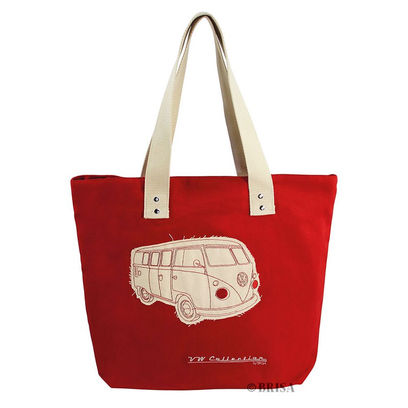 Volkswagen VW T1 Bus Canvas Shopper Bag - Silhouette/Rød