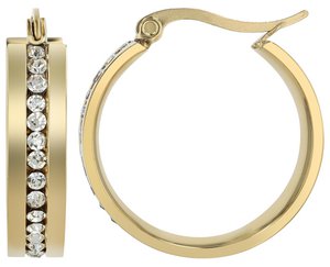 "Cheyen", accent stainless steel hoop earrings, simili trim, Ø 21 mm, gold-colored
