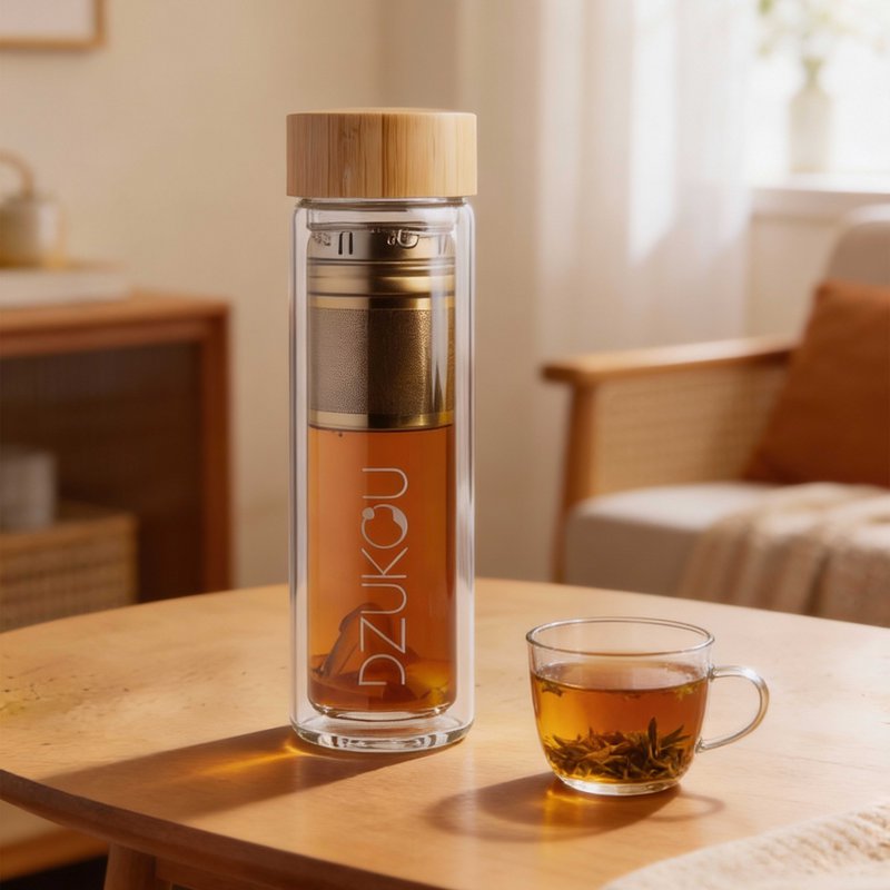 Dobbeltvægget glas teflaske med infuser – 450 ml