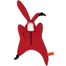 Soft, cuddly red and black baby blanket in the shape of a rabbit with long ears and a cute face. Made of high-quality materials for comfort and durability.