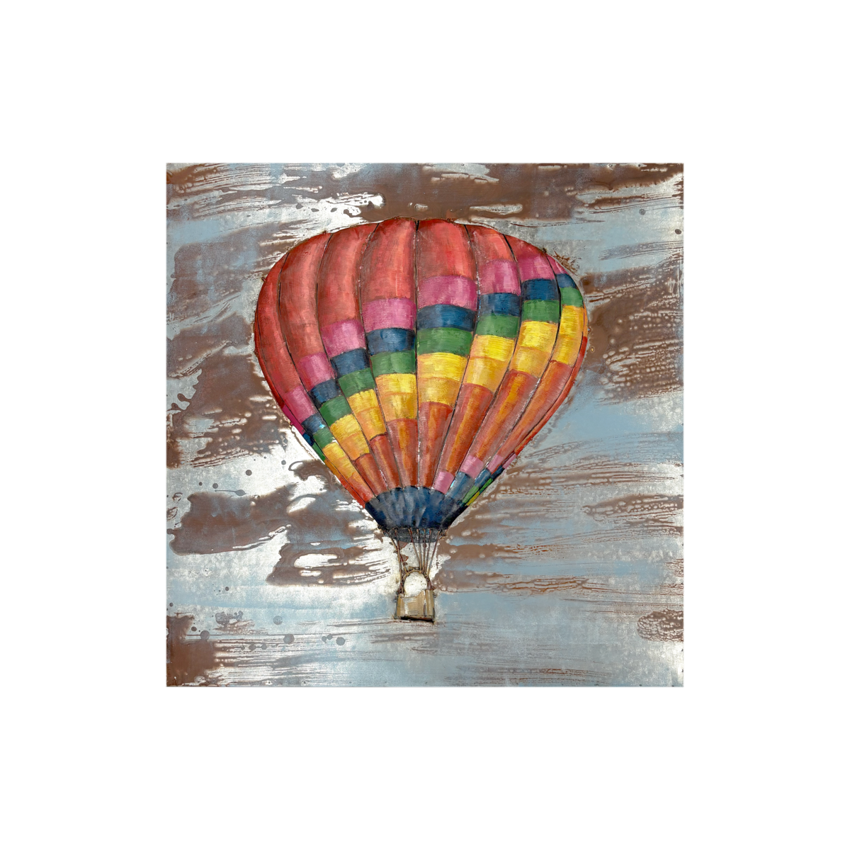 Rainbow hot air balloon metal picture 80 x 80 x 8 cm