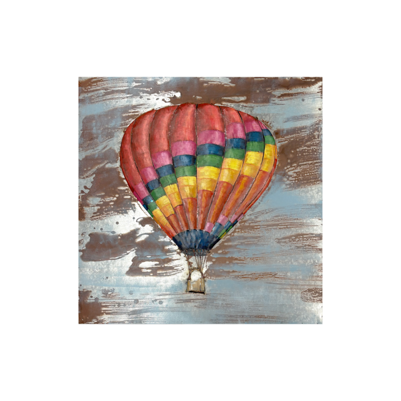 Rainbow hot air balloon metal picture 80 x 80 x 8 cm