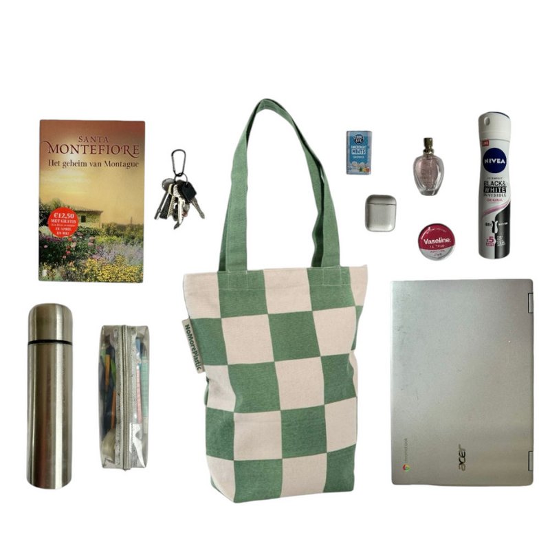 Duurzame Tote Bag met ritssluiting - NoMorePlastic - Simple Squares