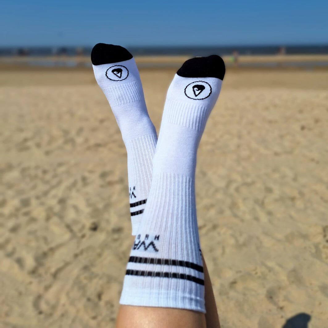 Bomuld Crew Socks Stripes + Logo hvid