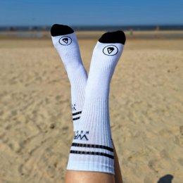 Cotton Crew Socks Stripes + Logo white