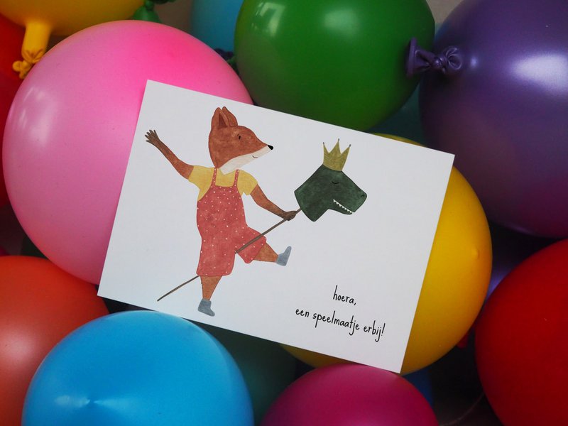 Postkarte - Hurra, ein Spielkamerad dort