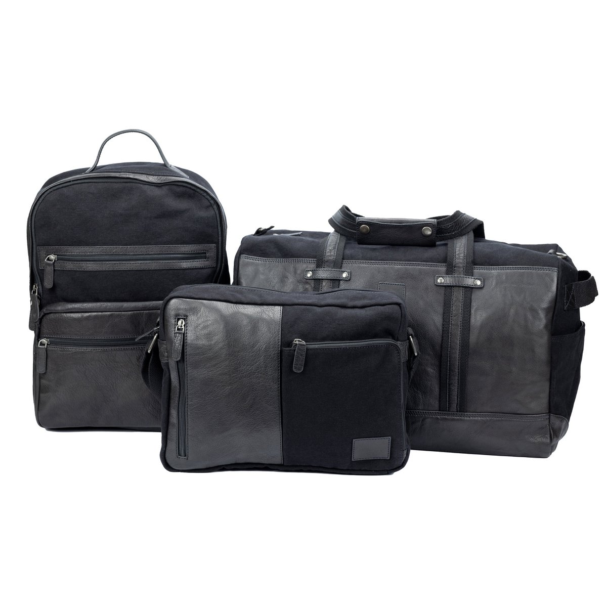 K0023AB | Notebook-Rucksack aus Canvas/echtem Leder, vollnarbig, Schwungrad – Farbe Schwarz. Antik-Nickel-Zubehör, Reißverschluss. Abmessungen: 29 x 40 x 15 cm. Verpackung: TNT-Beutel