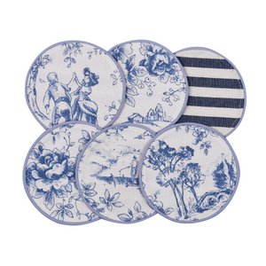 Mini Double-Sided French Style Toile de Jouy Placemats Blue & Stripes – Set of 6