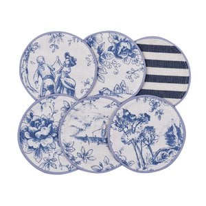 Mini Double-Sided French Style Toile de Jouy Placemats Blue & Stripes – Set of 6