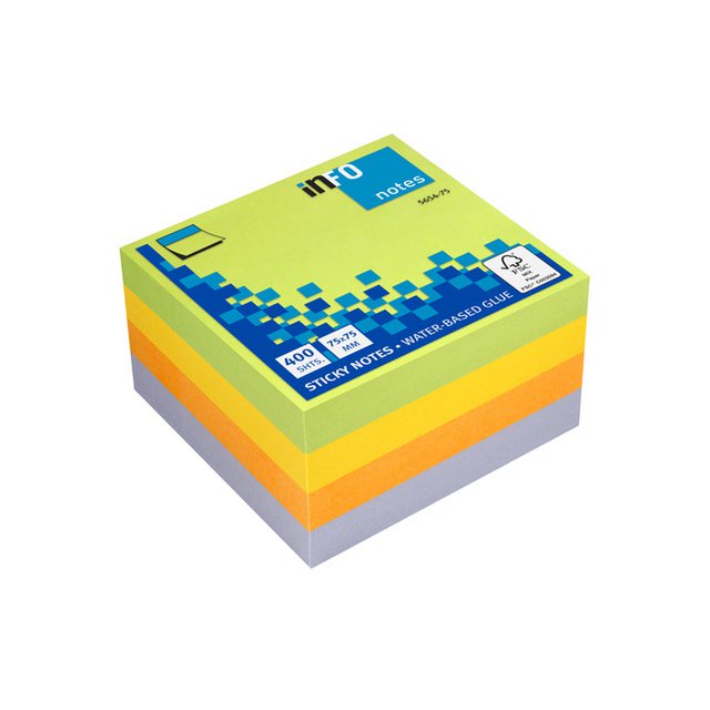 Info notes 75x75mm assorti spring blok a 400 vel groen, geel, oranje, paars