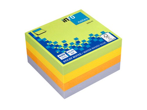 Info notes 75x75mm assorti spring blok a 400 vel groen, geel, oranje, paars