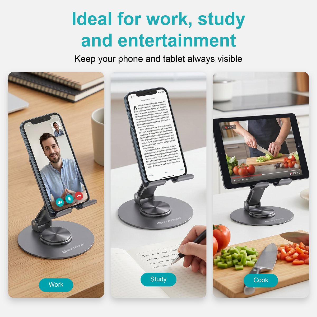 NOVOTECK Z-093 Soporte Giratorio Plegable para Teléfono – Soporte Metálico Ajustable 360° para Smartphones y Tabletas