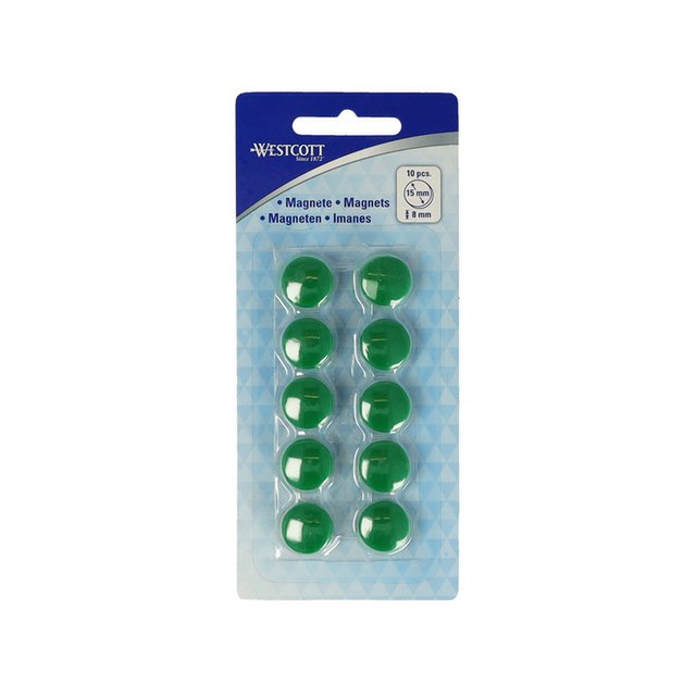 Magnet Westcott grün Packung mit 10 Stück. 15mmx8mm 100gr. Kappe: 3-4 Blatt 80gr. Papier