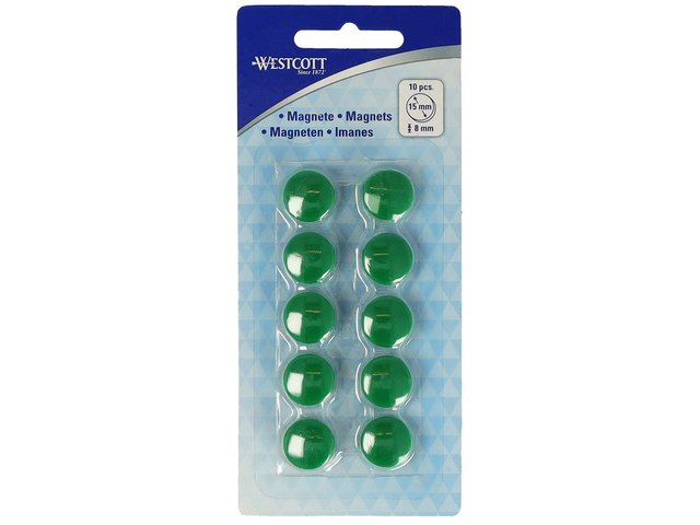 Magnete Westcott verde confezione da 10 pz. 15mmx8mm 100gr. tappo: 3-4 fogli 80gr. carta