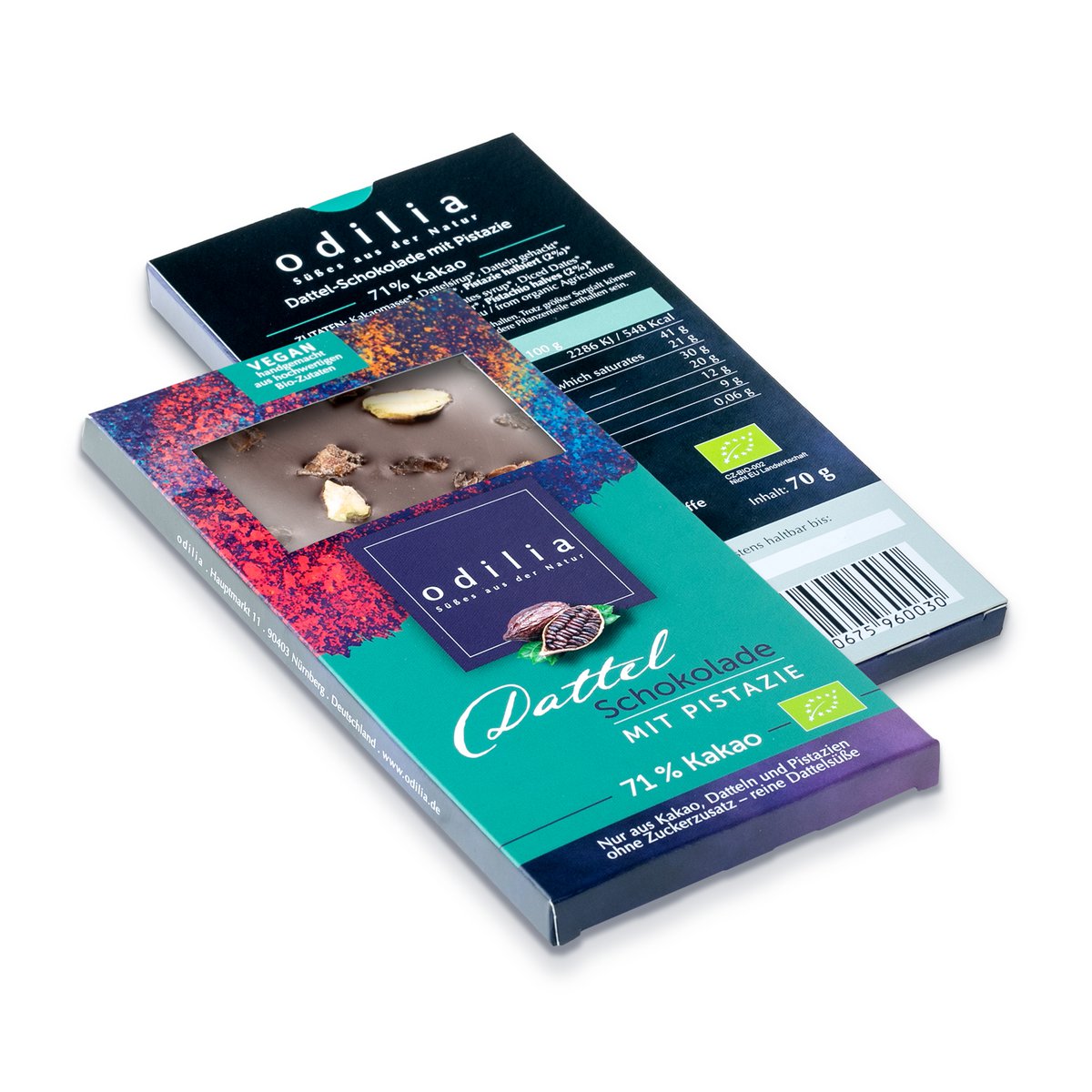 Organic date chocolate with pistachio