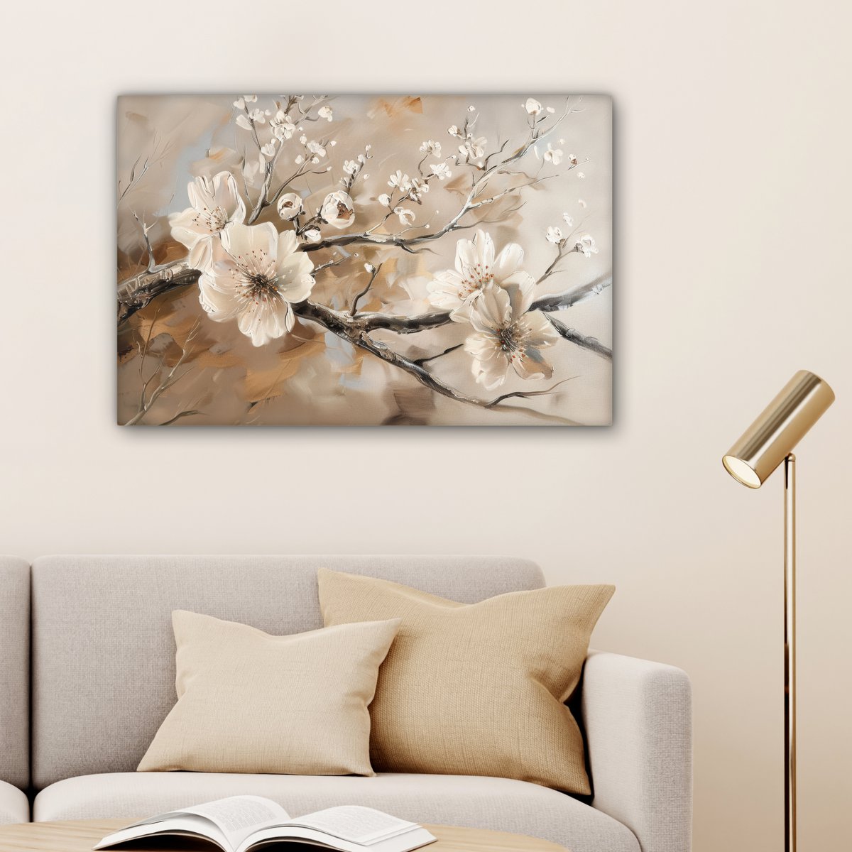 Canvas schilderij  - Wanddecoratie Bloemen - Natuur - Wit - Bloesem - Abstract - Muurdecoratie woonkamer - Slaapkamer decoratie - Kamer accessoires - Schilderijen op canvas