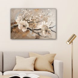 Canvas schilderij  - Wanddecoratie Bloemen - Natuur - Wit - Bloesem - Abstract - Muurdecoratie woonkamer - Slaapkamer decoratie - Kamer accessoires - Schilderijen op canvas