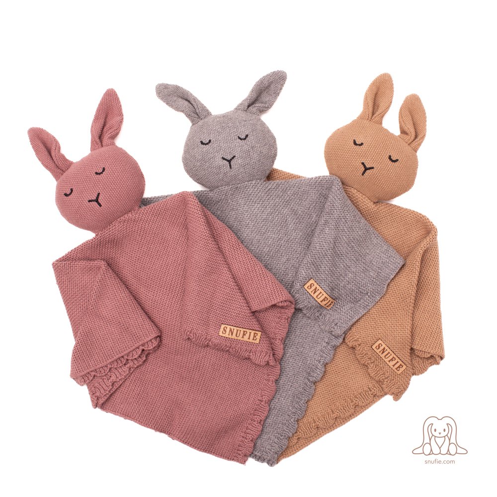 Przytulny kocyk króliczek Snufie | 100% bawełna | Kocyk niemowlęcy premium | wyjątkowo miękkie 37x37cm | Podstawowa dzianina | Brązowa jasna kawa