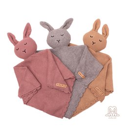 Snufie konijn knuffeldekentje | 100% katoen | Premium babydeken | extra zacht 37x37cm | Basic Knit | Bruin Light Coffee