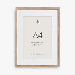 Oak picture frame, A4 size, suitable for displaying artwork or photographs.