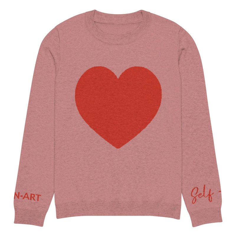 Heart Knitted crew neck sweater CORAL