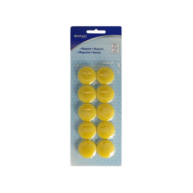 Magnet Westcott gelb Packung mit 10 Stück. Ø 30 mm x 8 mm, 900 g-Kappe: 6–8 Blatt 80 g-Papier