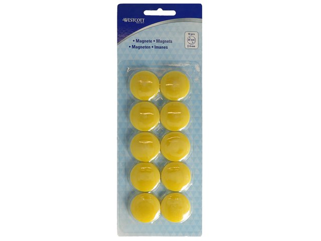 Magnet Westcott gelb Packung mit 10 Stück. Ø 30 mm x 8 mm, 900 g-Kappe: 6–8 Blatt 80 g-Papier