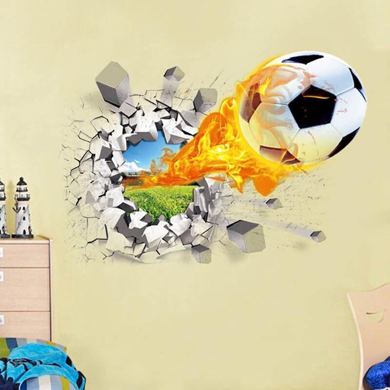 3D muursticker voetbal in brand