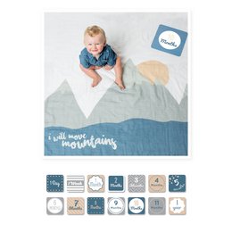 This soft, cozy swaddle blanket features a whimsical mountain design and the text "I will move mountains". Made of 100% cotton, it is perfect for swaddling newborns and infants during their first year.