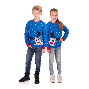 Weihnachtspullover Kinder - Rentierblau