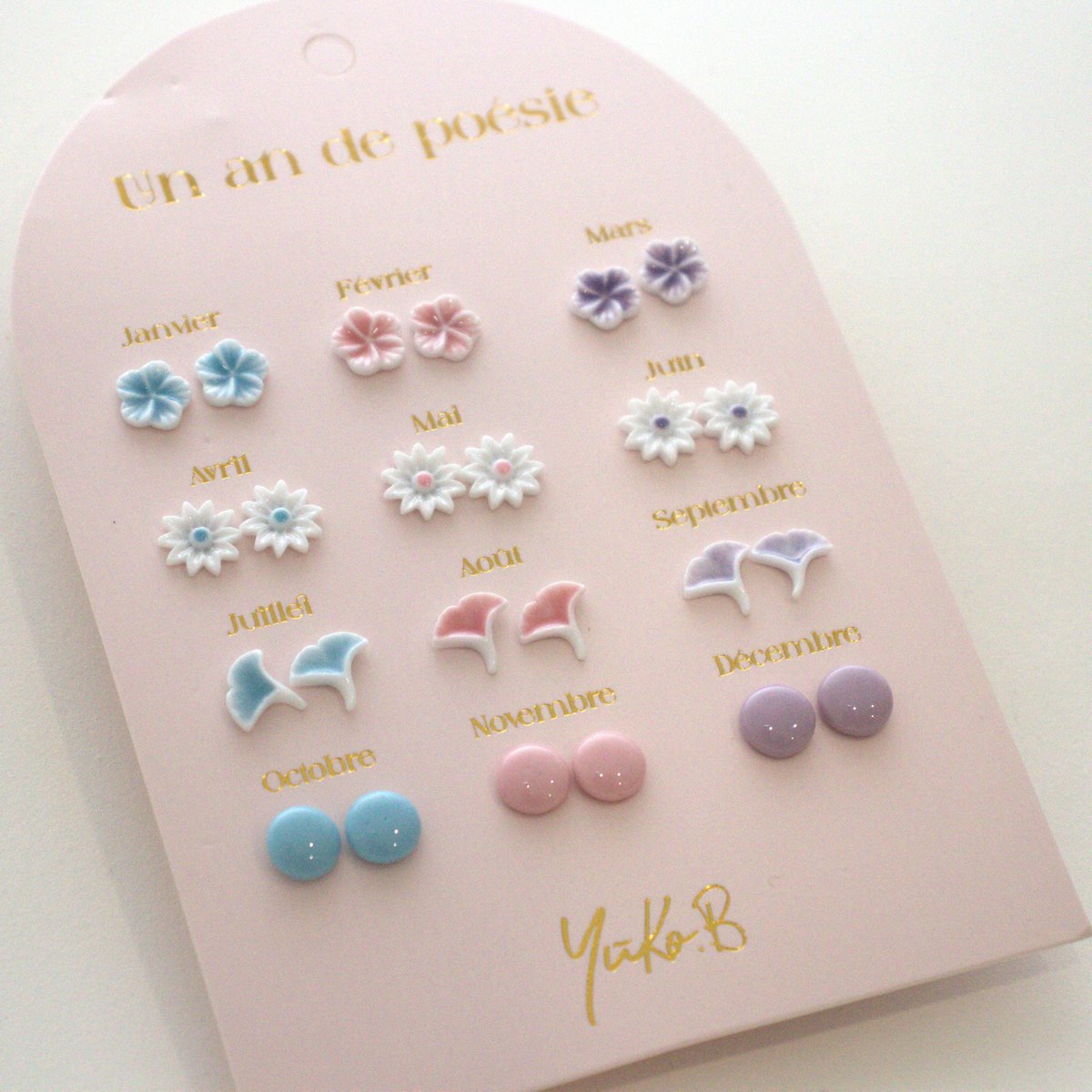 Box of 12 Ceramic Earrings — A Year of Pastel Poetry