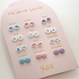 Box of 12 Ceramic Earrings — A Year of Pastel Poetry