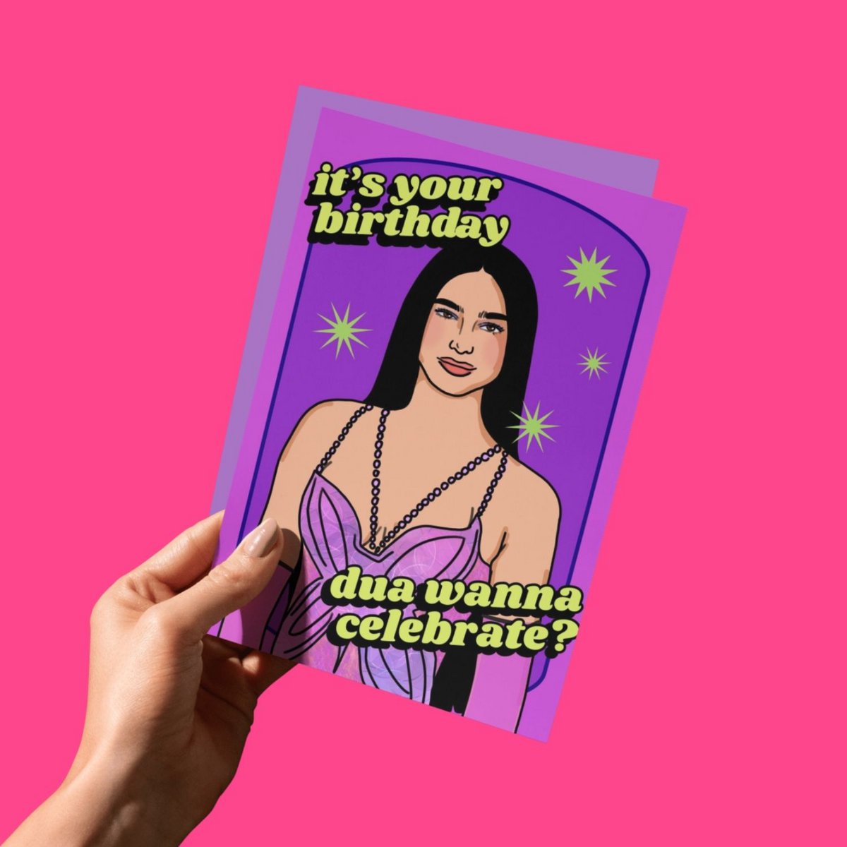 È il tuo compleanno, Dua, vuoi festeggiare? Divertente biglietto d'auguri per ragazza pop