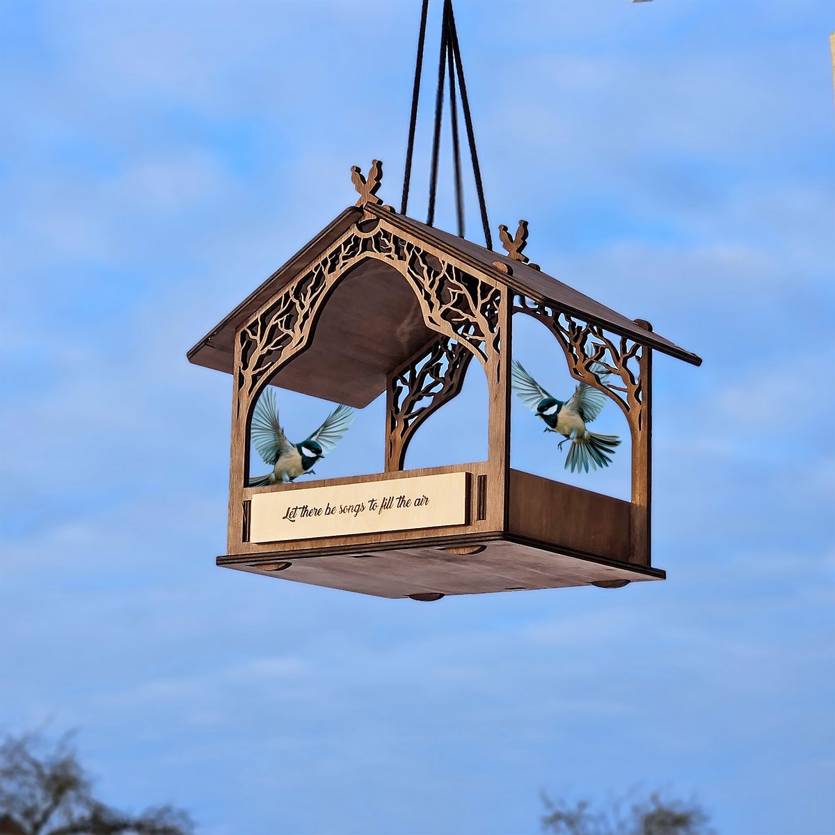 Handmade Wooden Bird Feeder, Outdoor Decor for Gardens, Patios, and Yards