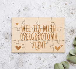 Aankondiging houten puzzel | overgrootoma