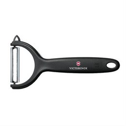 Black fruit peeler with rustproof blade from Victorinox, suitable for cocktail sets.