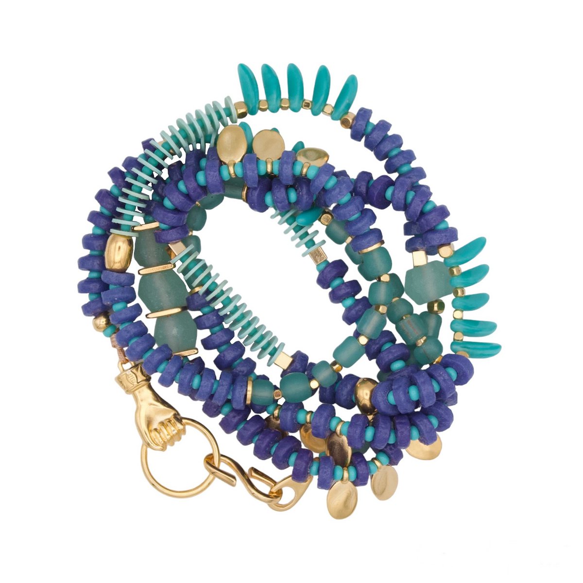 BUENAVENTURA collar/pulsera versátil con cuentas azules y aguamarinas