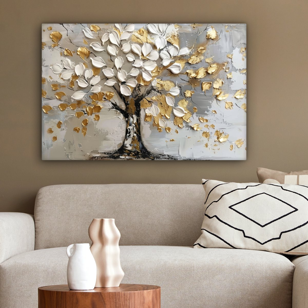 Peinture sur toile - Décoration murale - Boom - Beige - Gray - Gold - Résumé