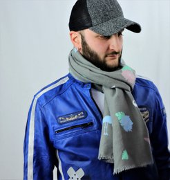 Écharpe en coton avec imprimé flamant - gris