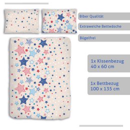 Beaver bed linen set 100x135cm stars in beige blue