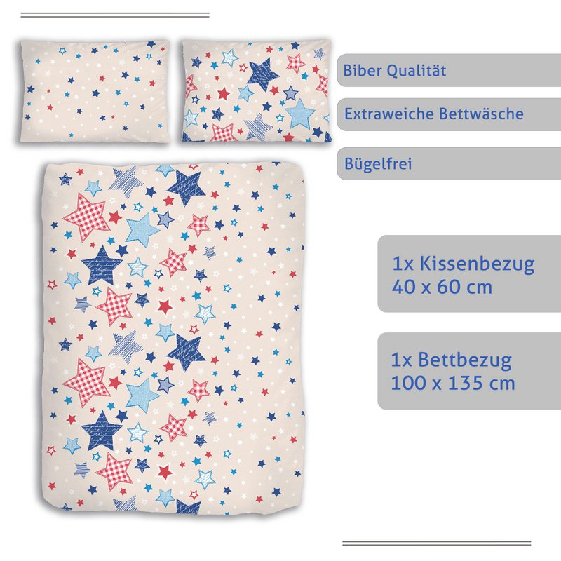 Beaver bed linen set 100x135cm stars in beige blue