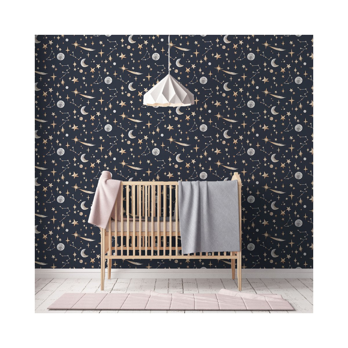 Aquarell Sterne Kindertapete - Mitternachtsfarbe