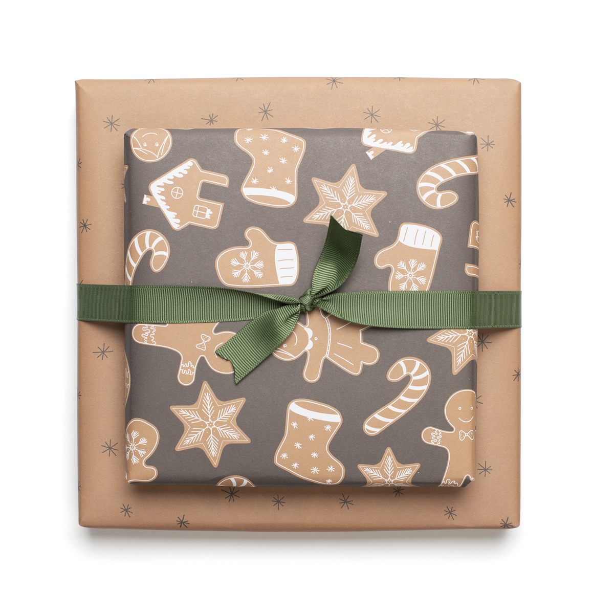 Papel de regalo de doble cara Navidad "pan de jengibre" Galletas navideñas en color beige y marrón fabricado con papel 100% reciclado