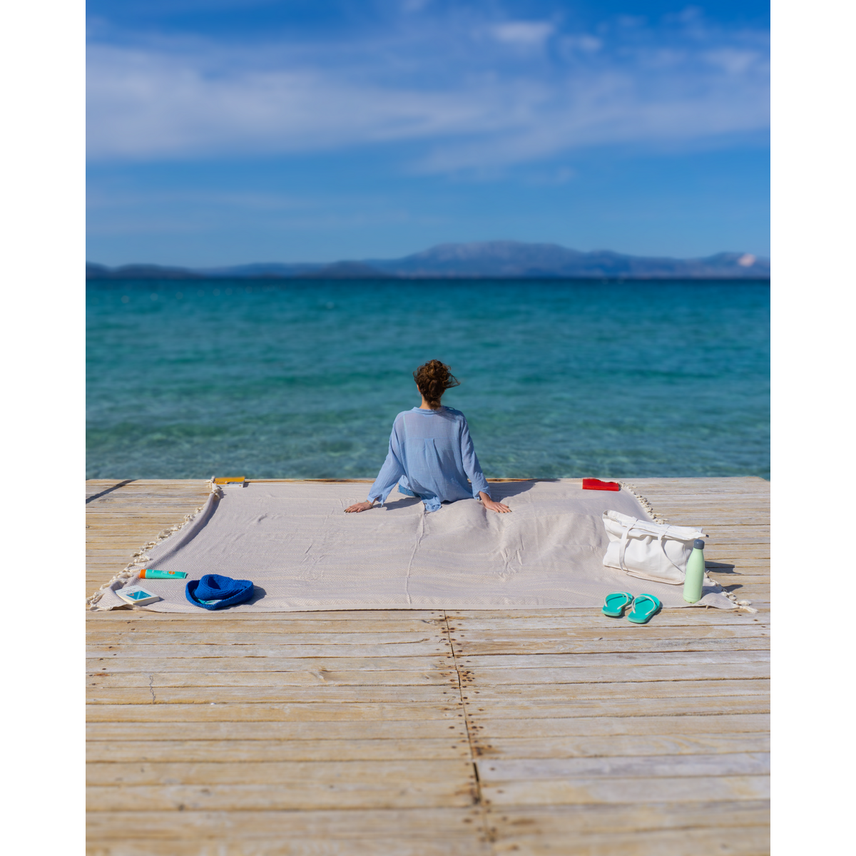 ATOM XXL strandhåndklæde i bomuld – 200x250 cm – Oversized picnickast – Beige