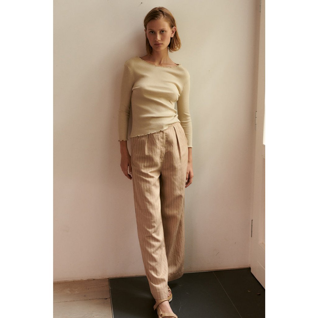 Mila pants in beige / red stripes for women