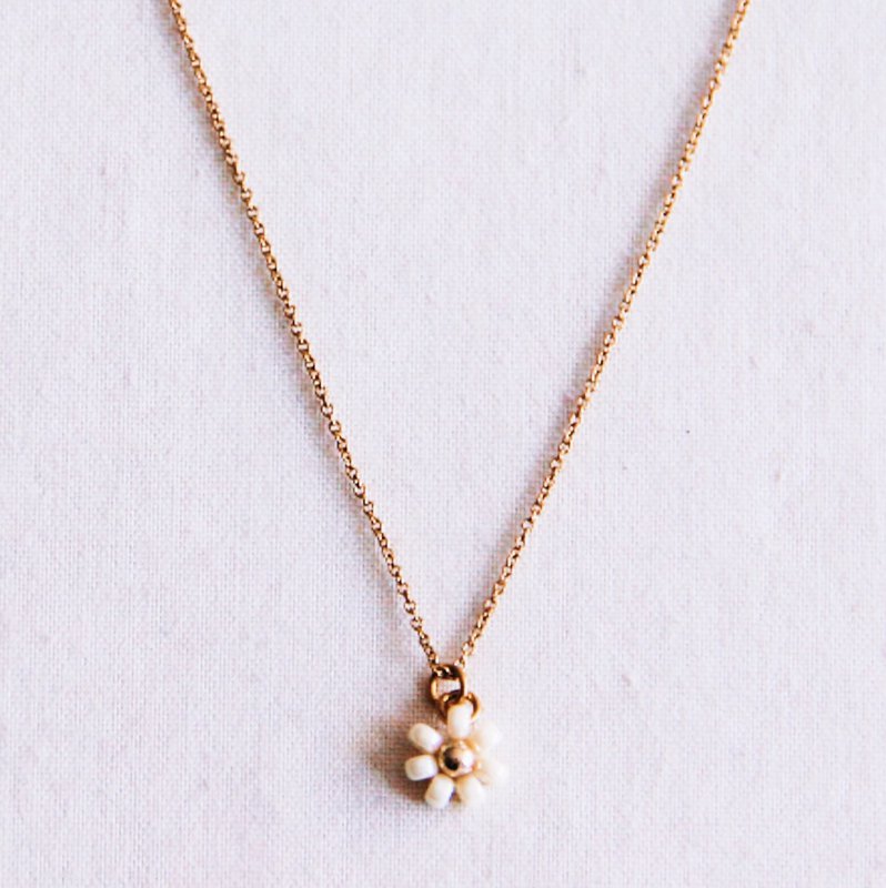 Collar fino con flor de margarita - crema